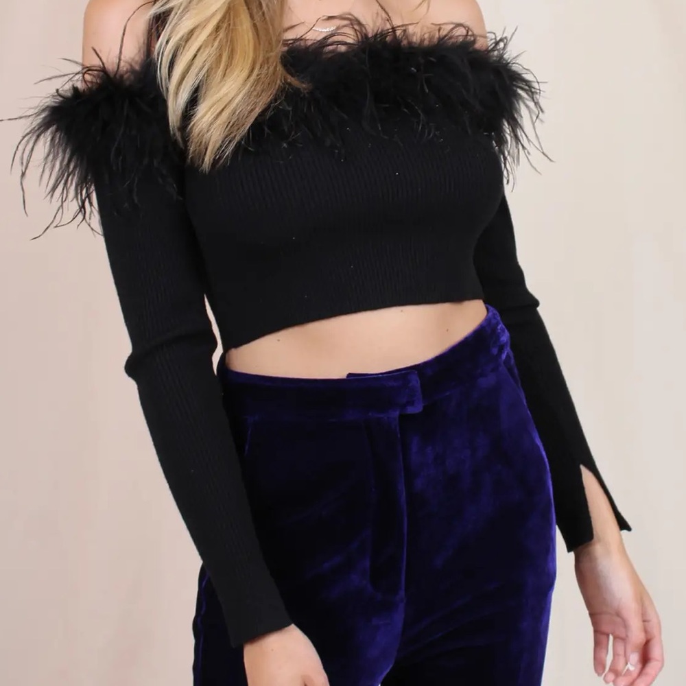 Feather Trim Crop Top